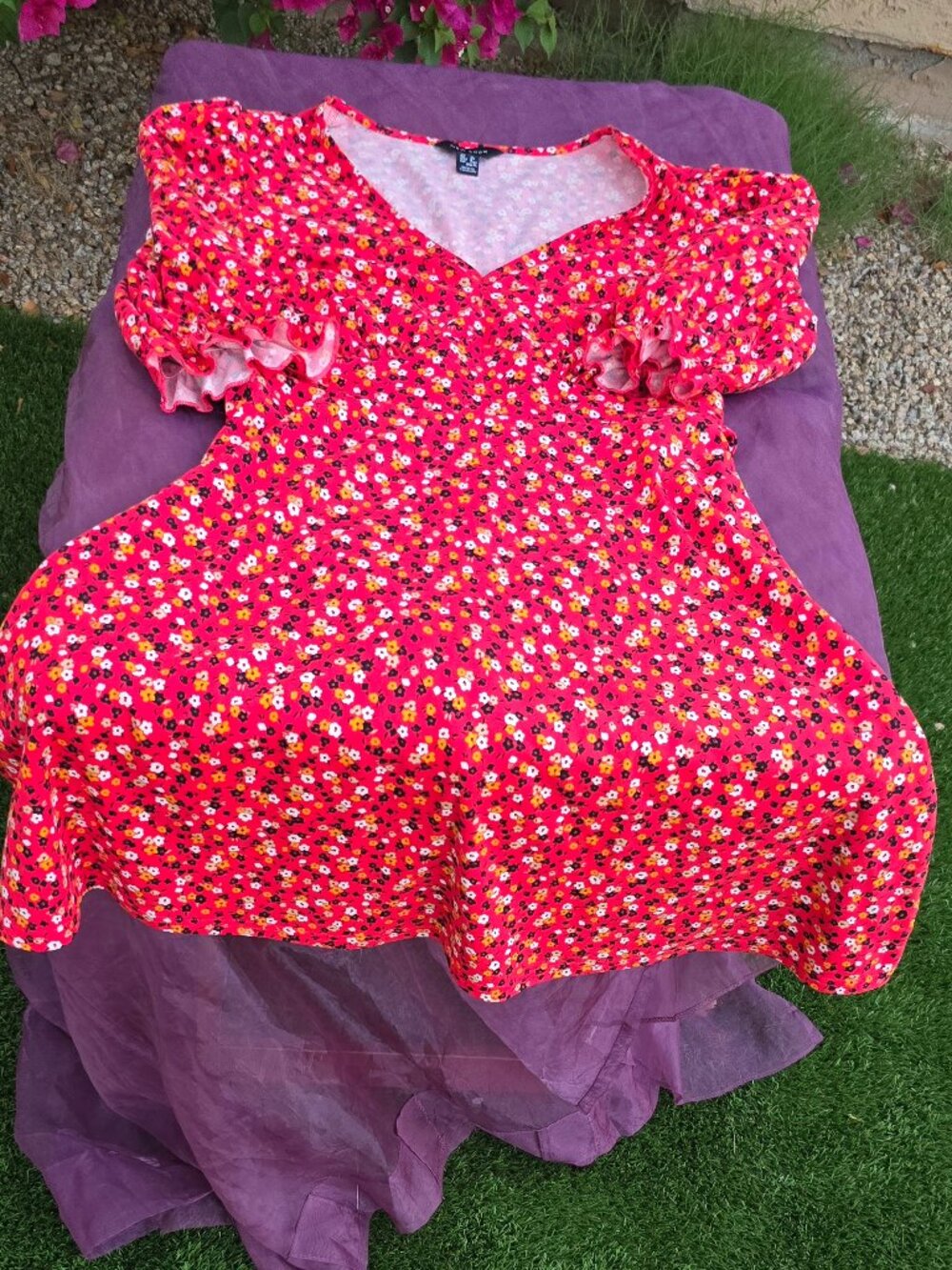 New Look: New Look Red Orange Floral V-Neck Belted Dress